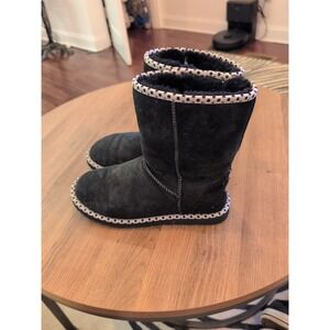 Ugg Boots Women 9 Black Ivory White Polka Dot Trim 78 Classic Mini Mid Outdoor